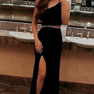 AQUA One Shoulder Cutout Waist Gown